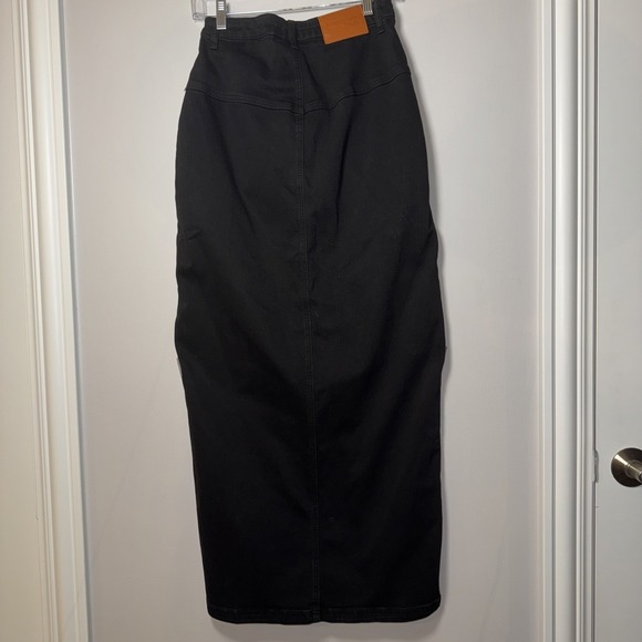 NWT Princess Polly Women's Batkins Maxi Skirt 4 Dark Wash Denim Front Slit Black - Picture 8 of 12